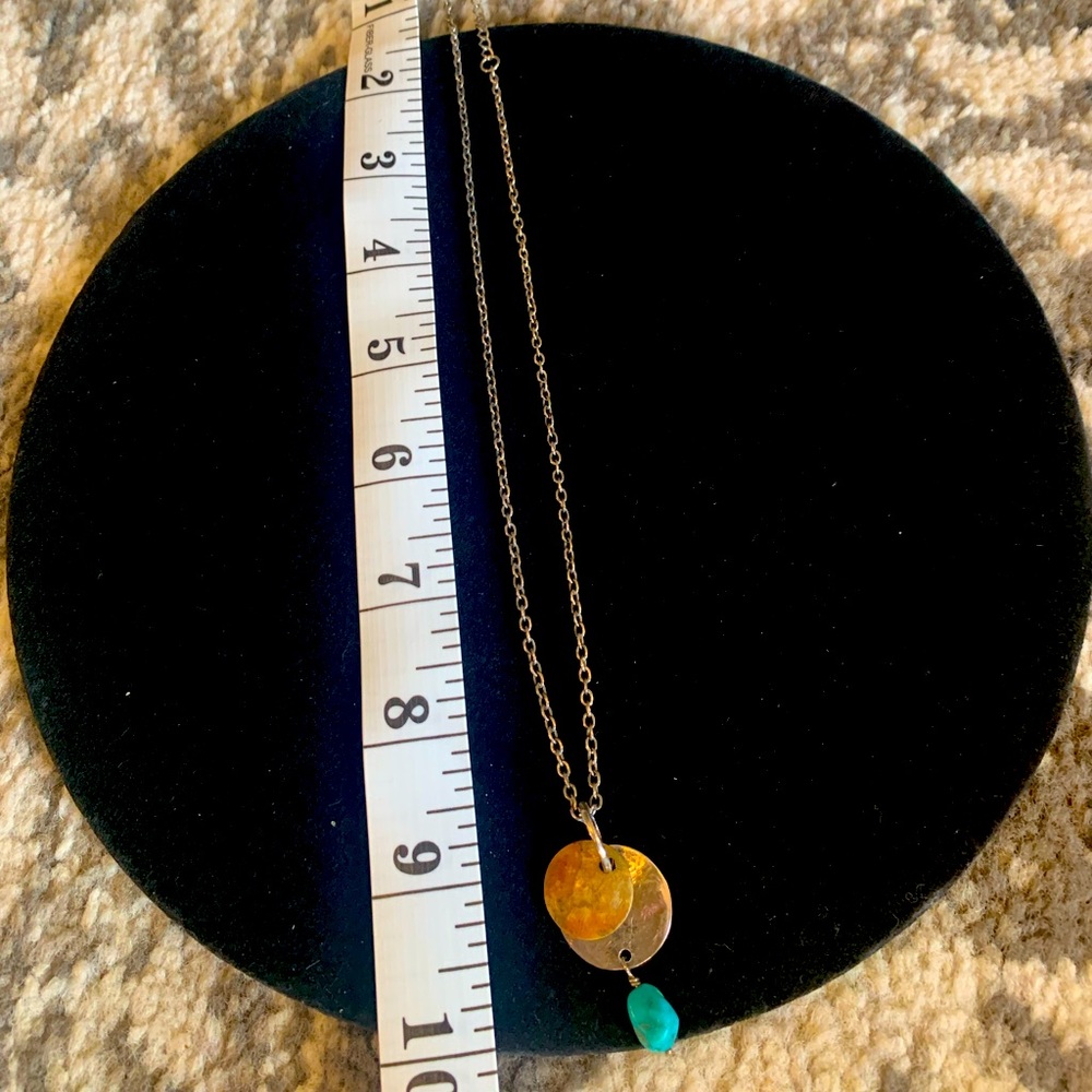 Sterling silver, brass, turquoise necklace.